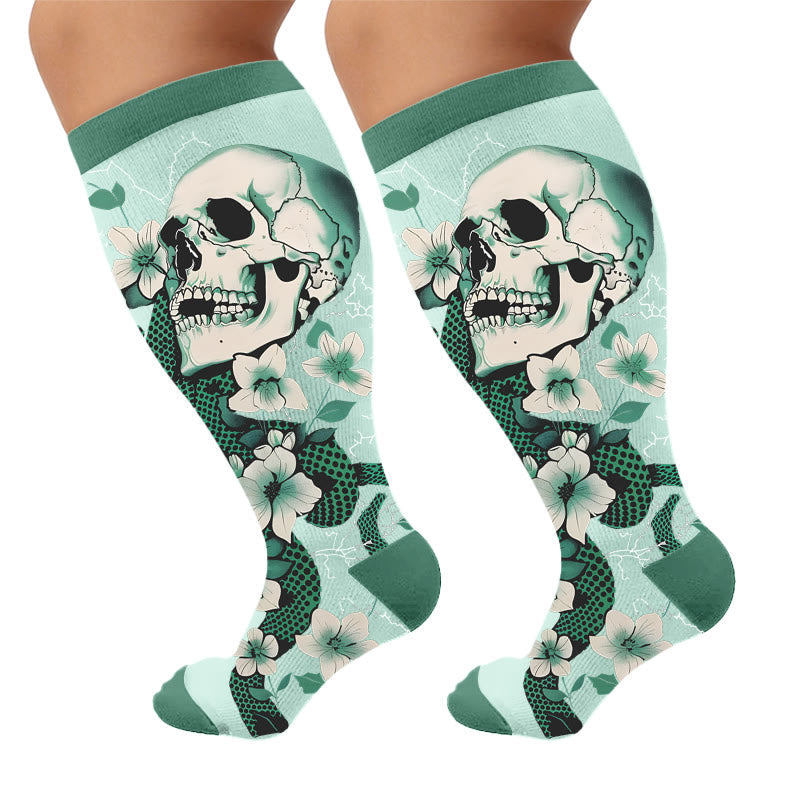 Plusock Plus Size Bones Flowers Compression Socks