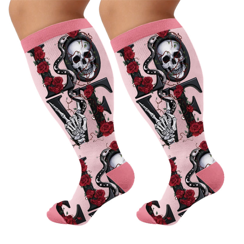 Plusock Plus Size Bones Flowers Compression Socks
