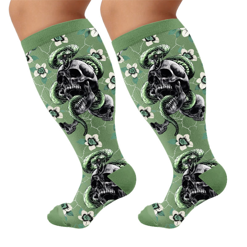 Plusock Plus Size Bones Flowers Compression Socks