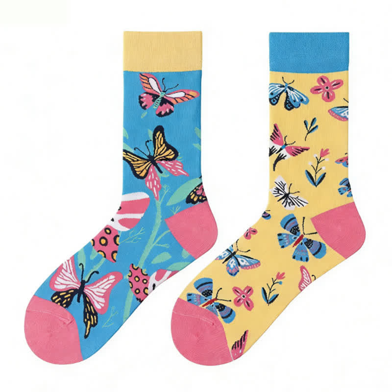Plusock Colorful Flower Butterfly Quarter Socks