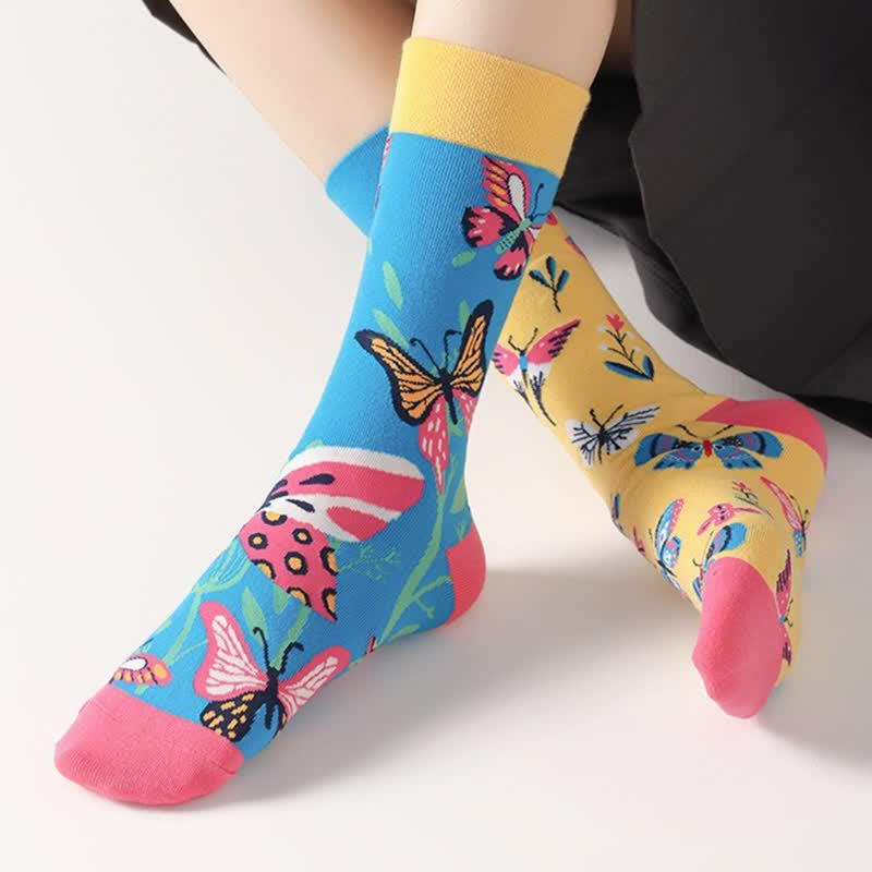 Plusock Colorful Flower Butterfly Quarter Socks