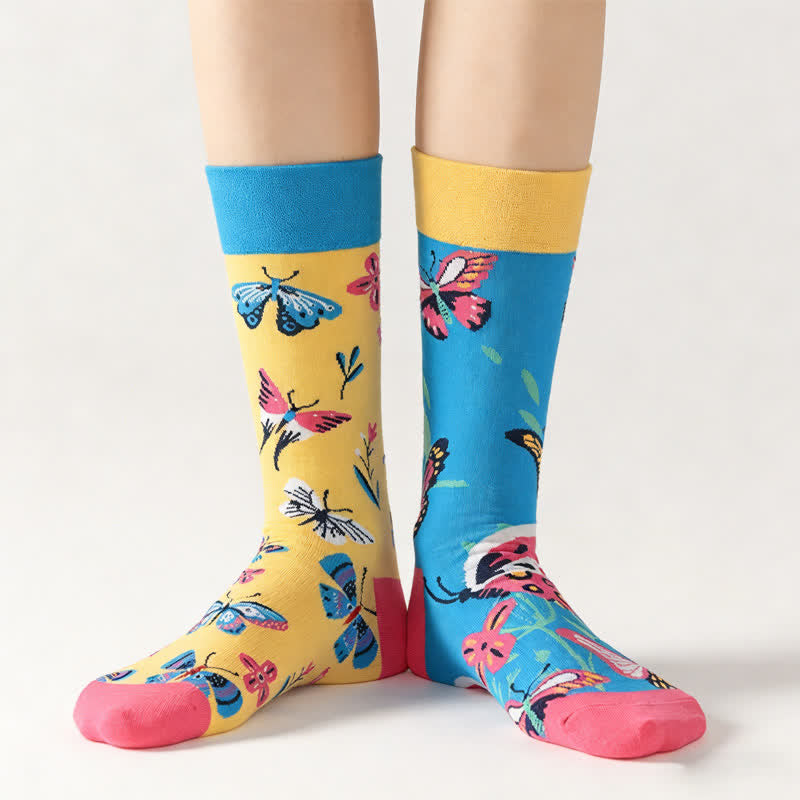 Plusock Colorful Flower Butterfly Quarter Socks