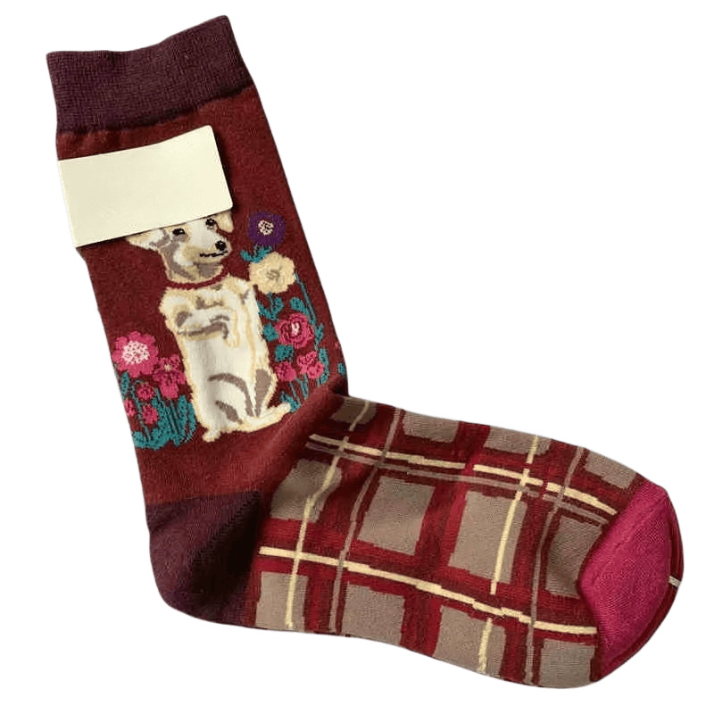 Plusock Retro Cute Dog Quarter Socks(4 Pairs)