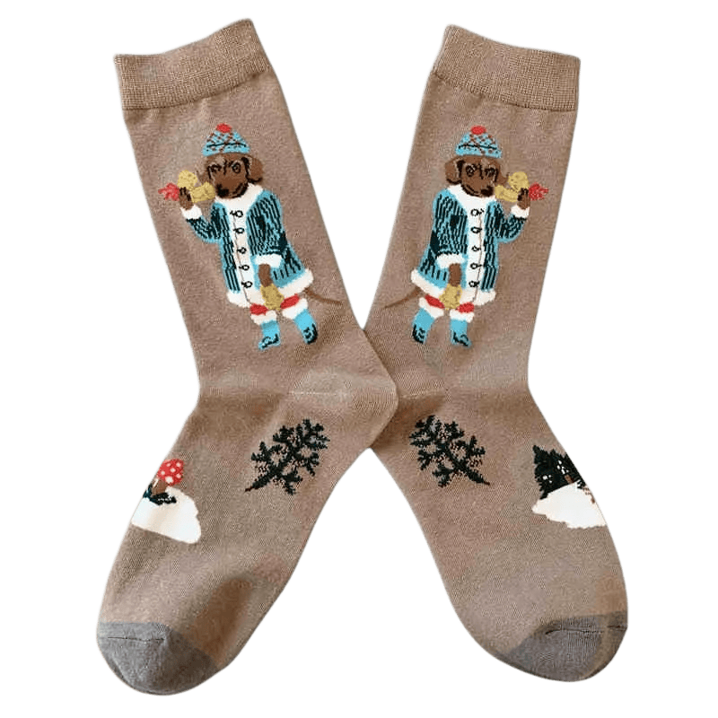 Plusock Retro Cute Dog Quarter Socks(4 Pairs)