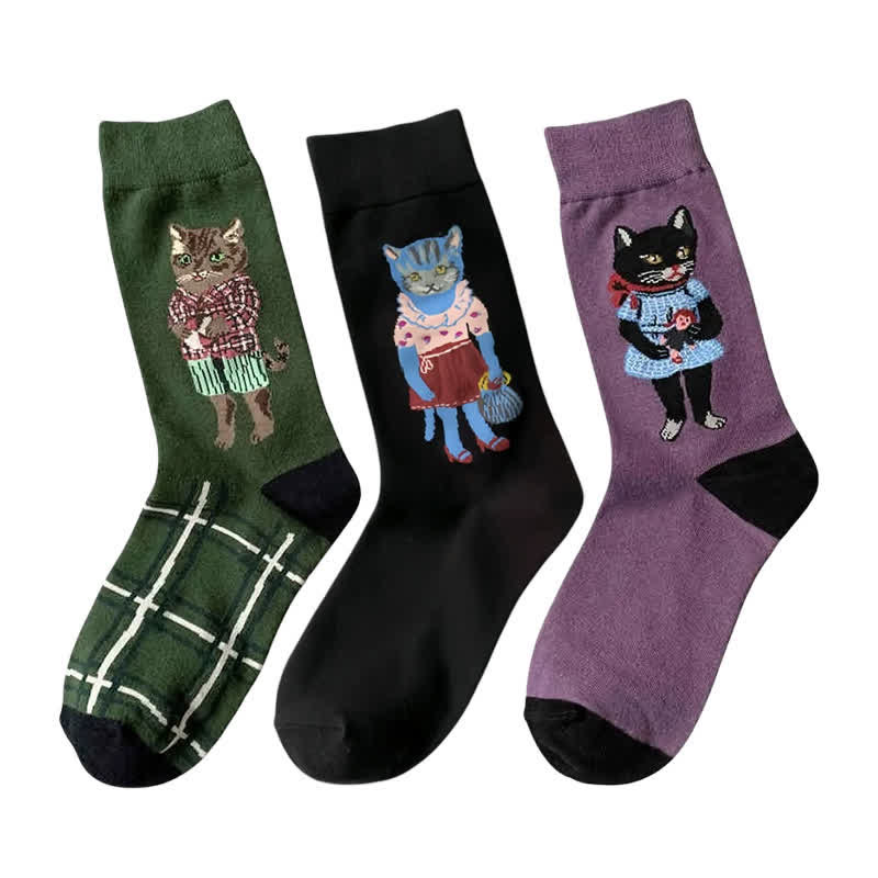 Plusock Retro Cartoon Cat Socks(3 Pairs)