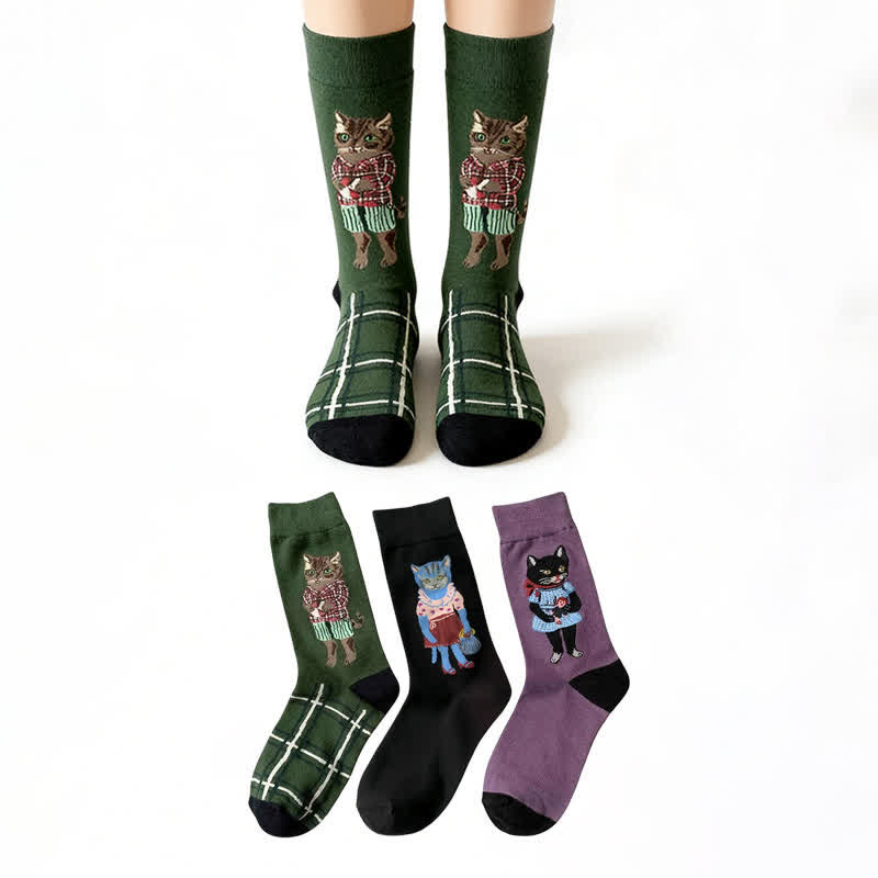 Plusock Retro Cartoon Cat Socks(3 Pairs)