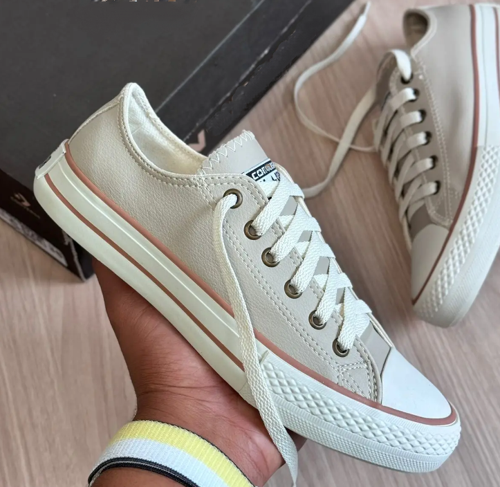 Caramel-Colored Faux Leather Sneakers