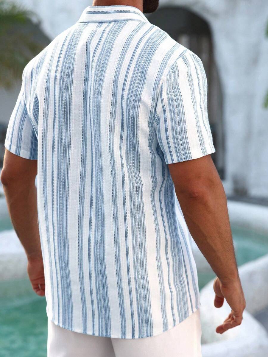 Men's Casual Colorblock Striped Short Sleeve Shirt