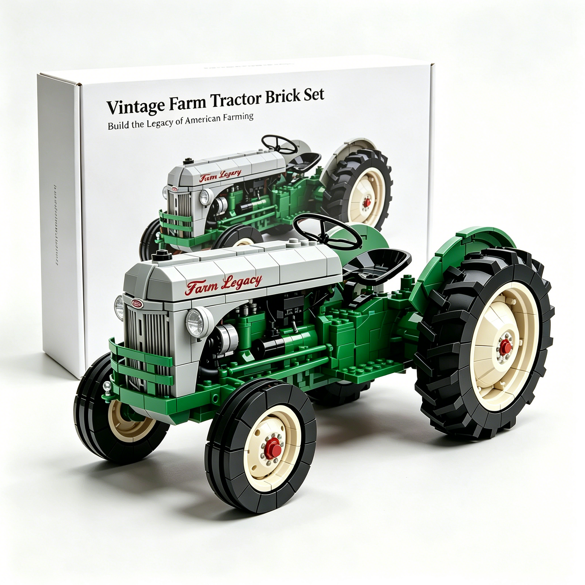Vintage Farm Tractor Brick Set – 1940s Classic Red & Gray Collector Edition