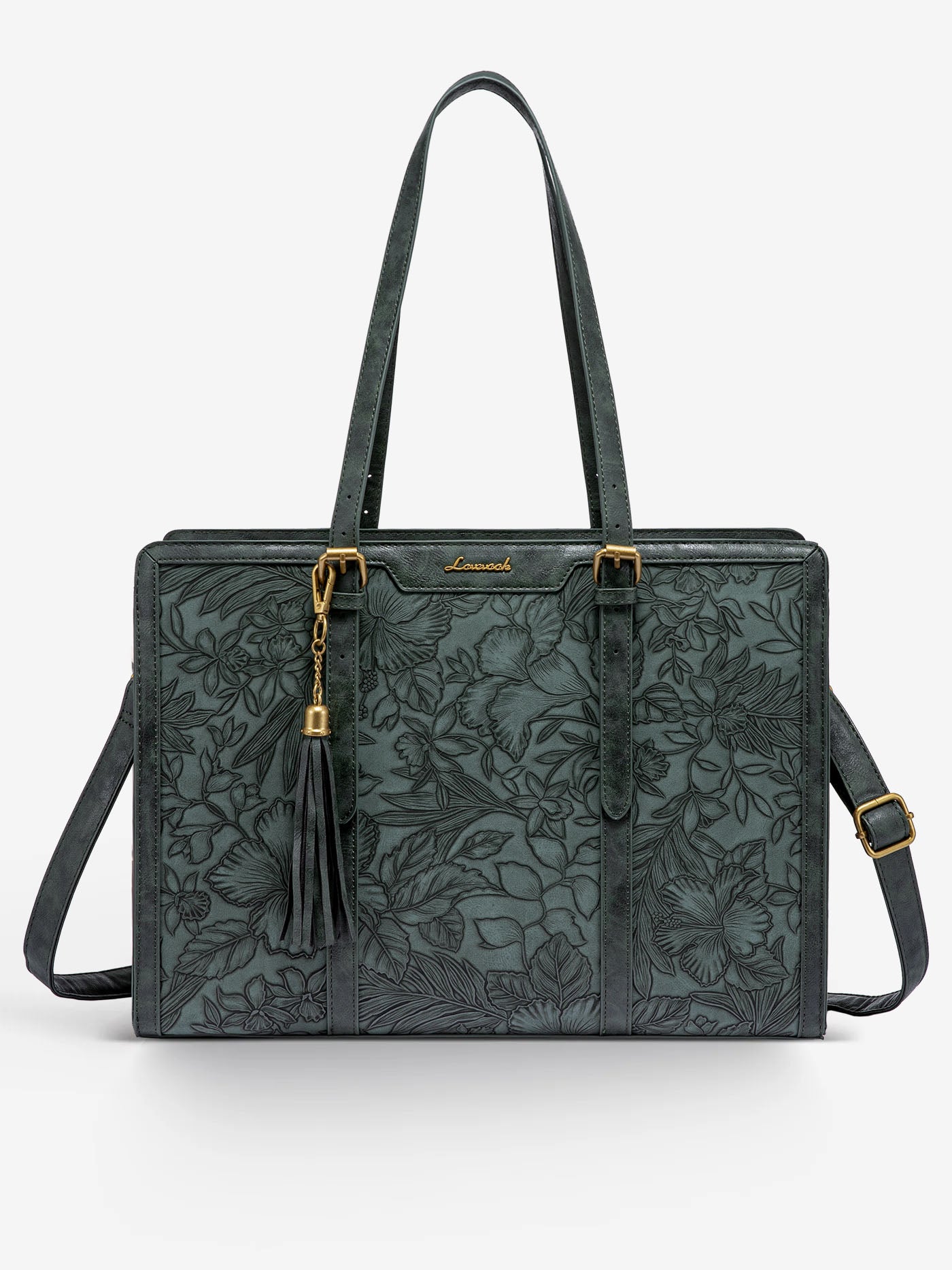 Vintage Embossed Leather Laptop Tote, 15.6" 17.3"