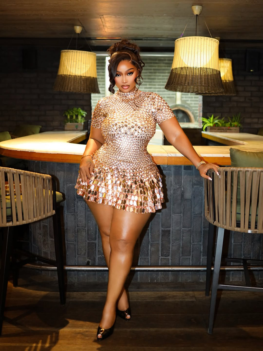 Shimmer Sequin Flounce Hem Mini Dress