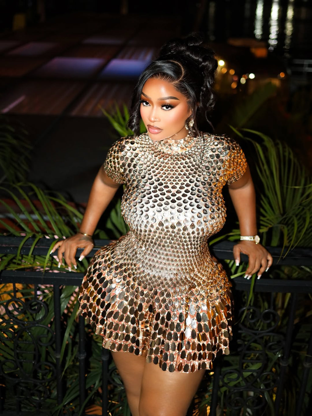 Shimmer Sequin Flounce Hem Mini Dress