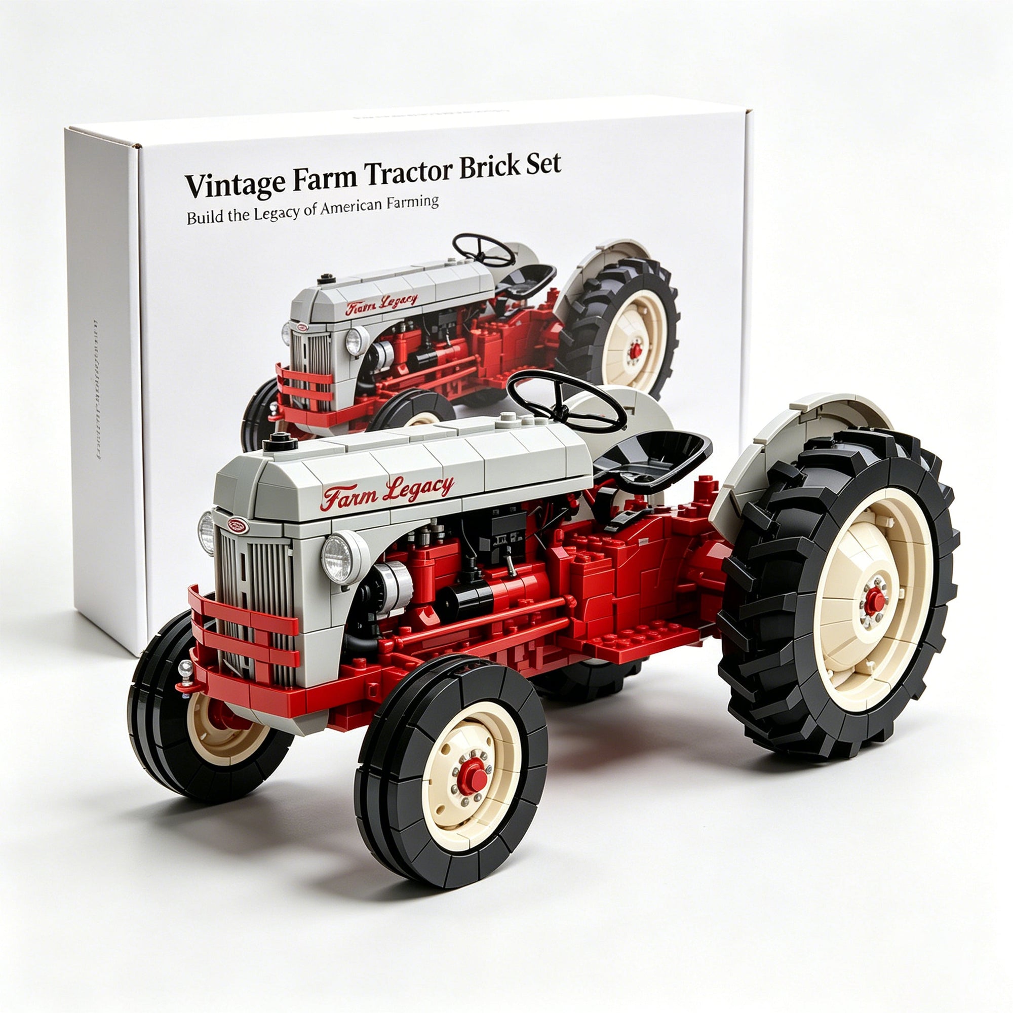 Vintage Farm Tractor Brick Set – 1940s Classic Red & Gray Collector Edition