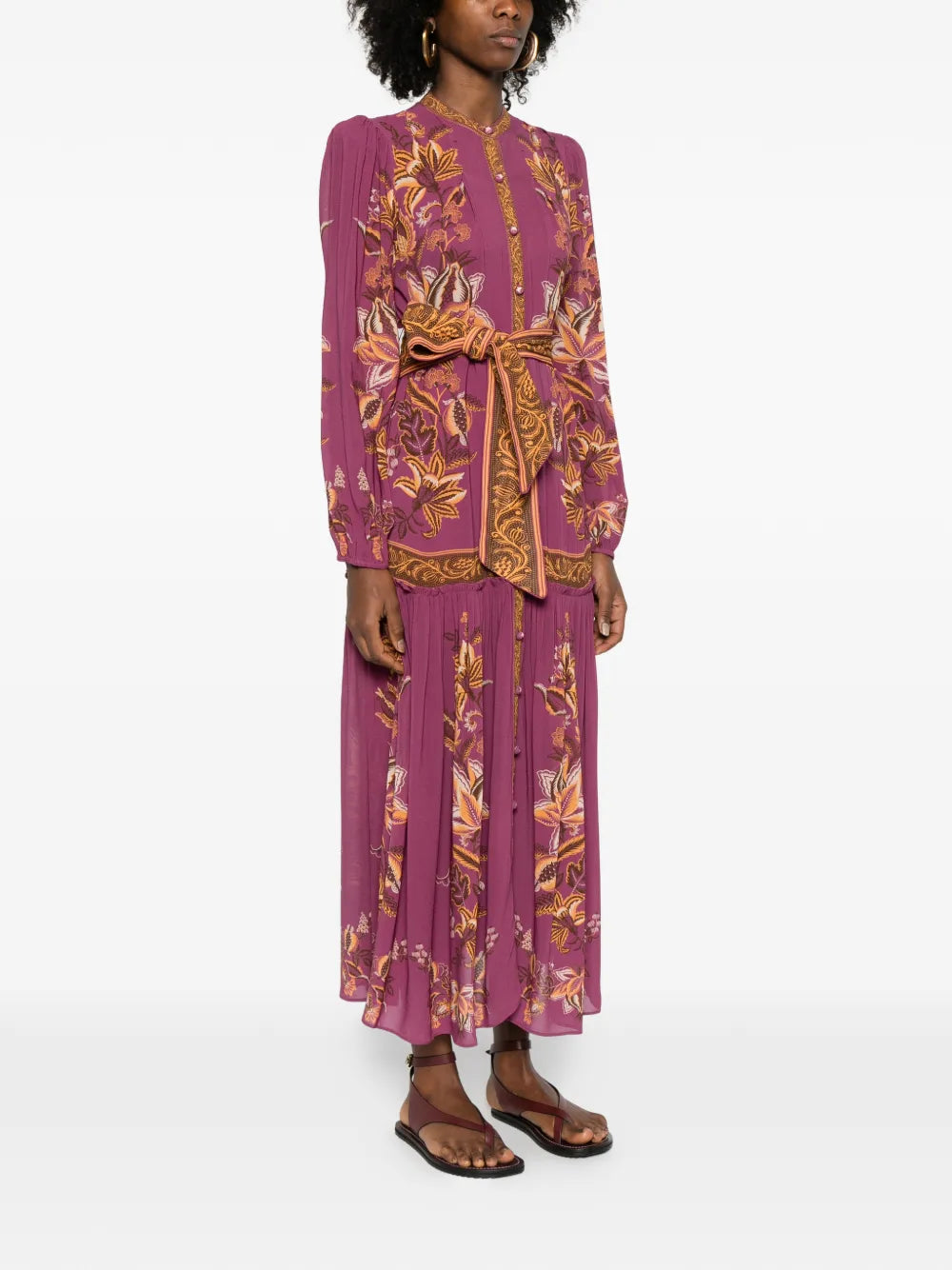 Floral-print belted maxi dress