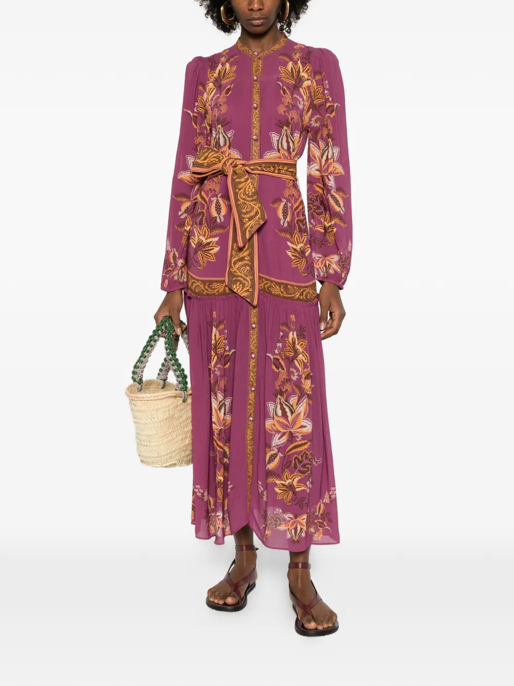 Floral-print belted maxi dress