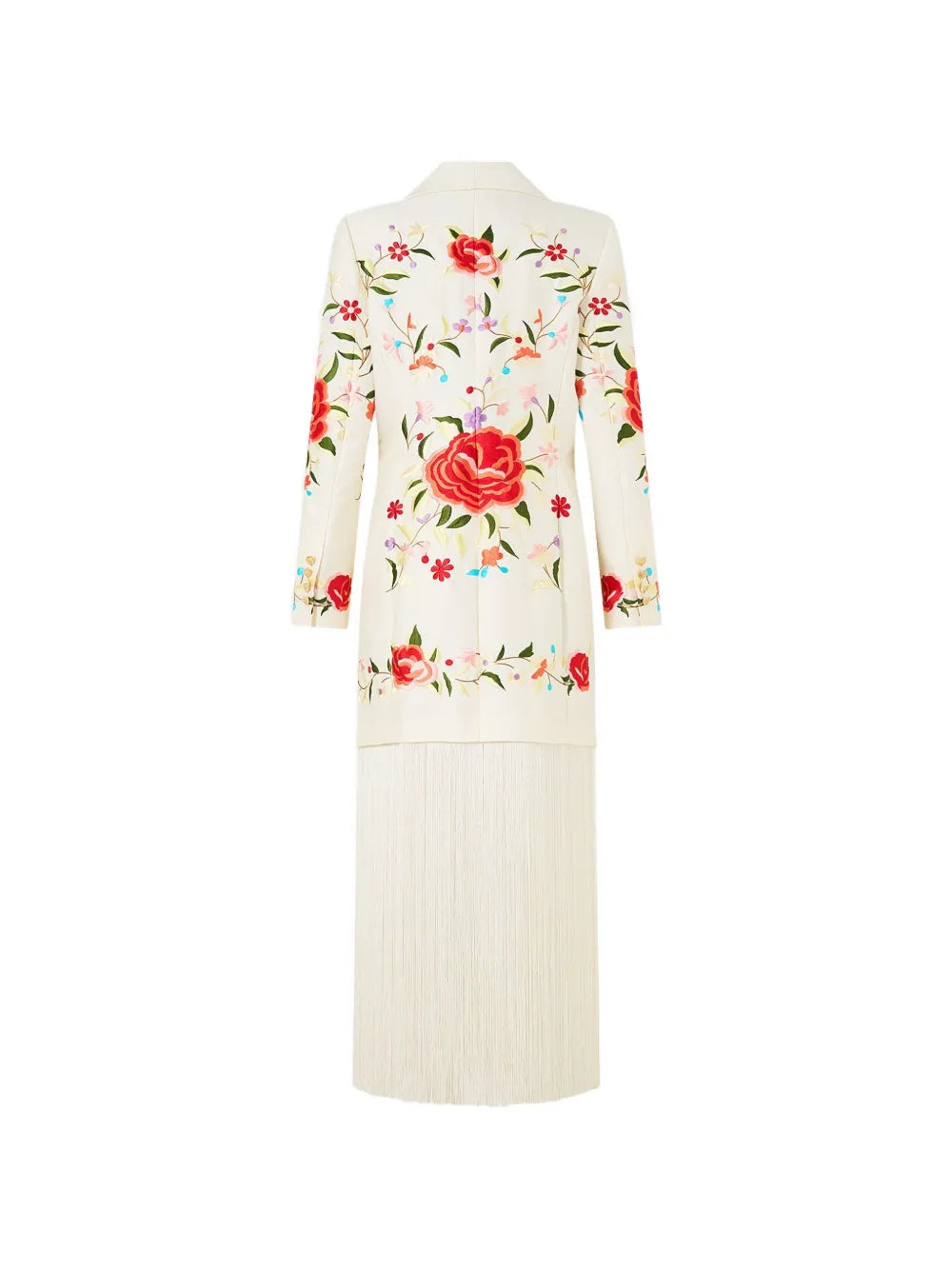 Fringing floral-embroidery blazer
