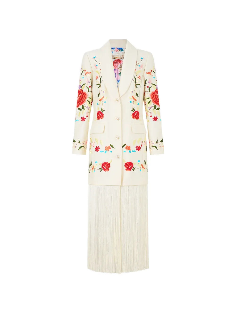 Fringing floral-embroidery blazer