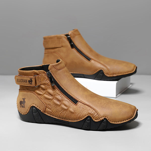 MEN'S SIDE ZIPPED LEATHER HIKING BOOTS