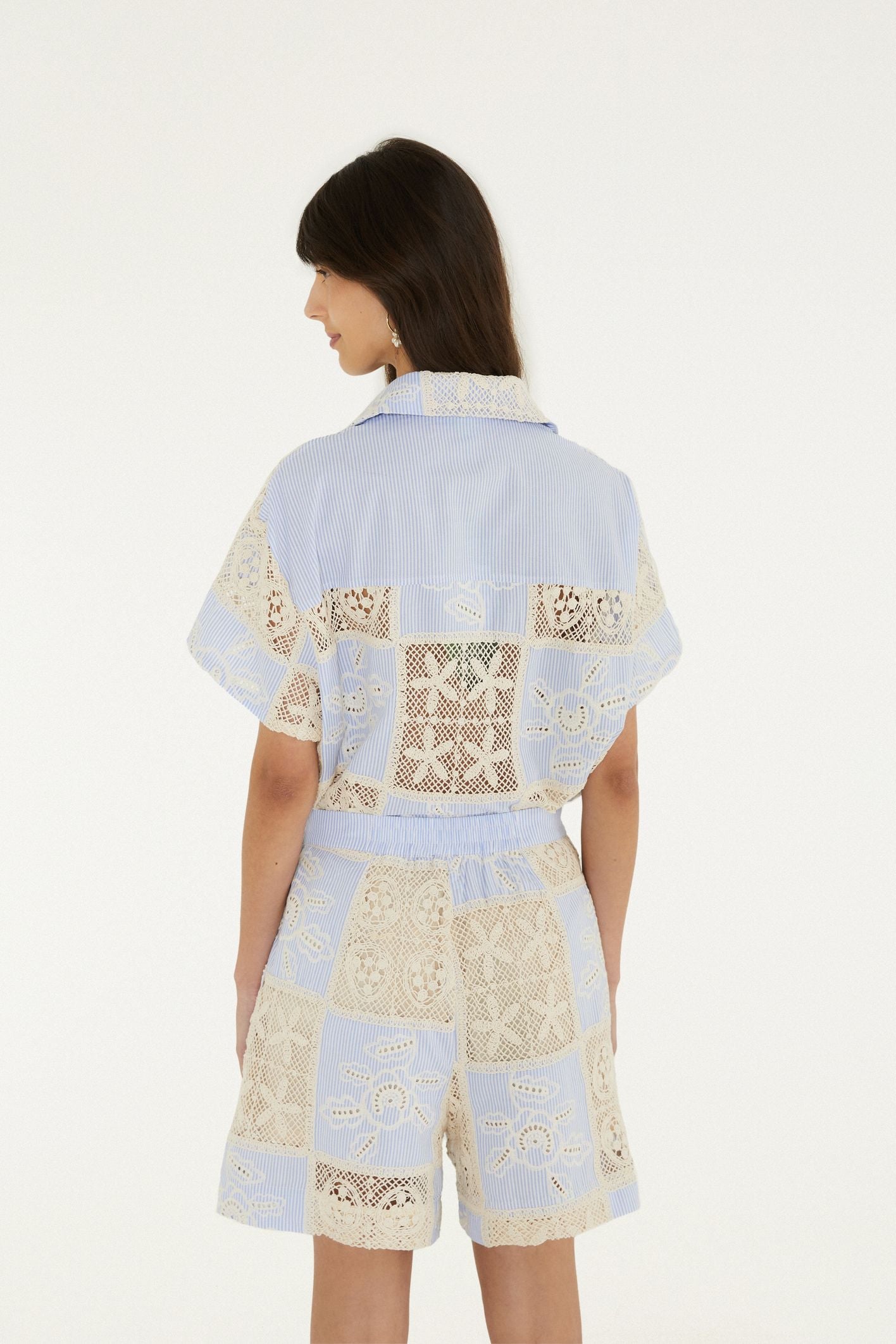 Embroidered Stripe Patch Shirt & Shorts SET