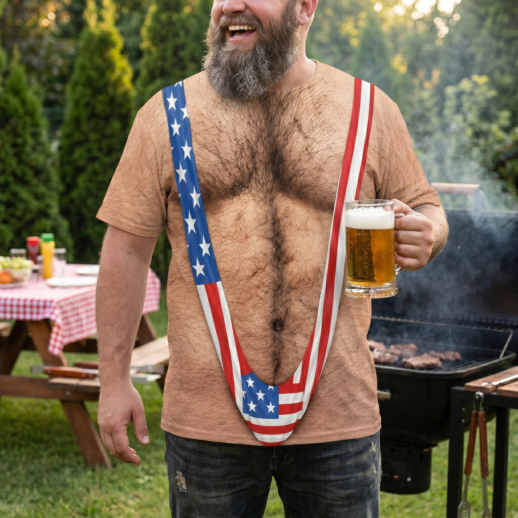 3D Hairy Body Swimsuit For For Men, Funny Patriotic