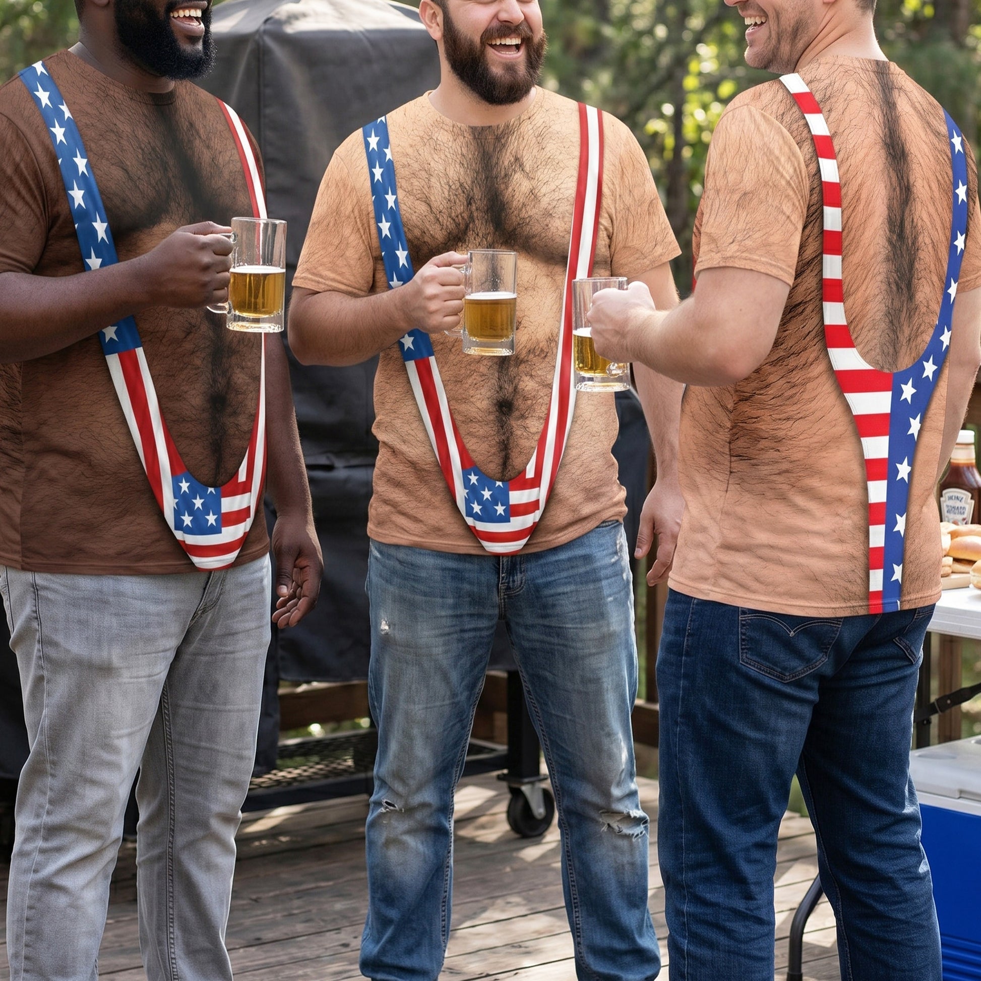 3D Hairy Body Swimsuit For For Men, Funny Patriotic
