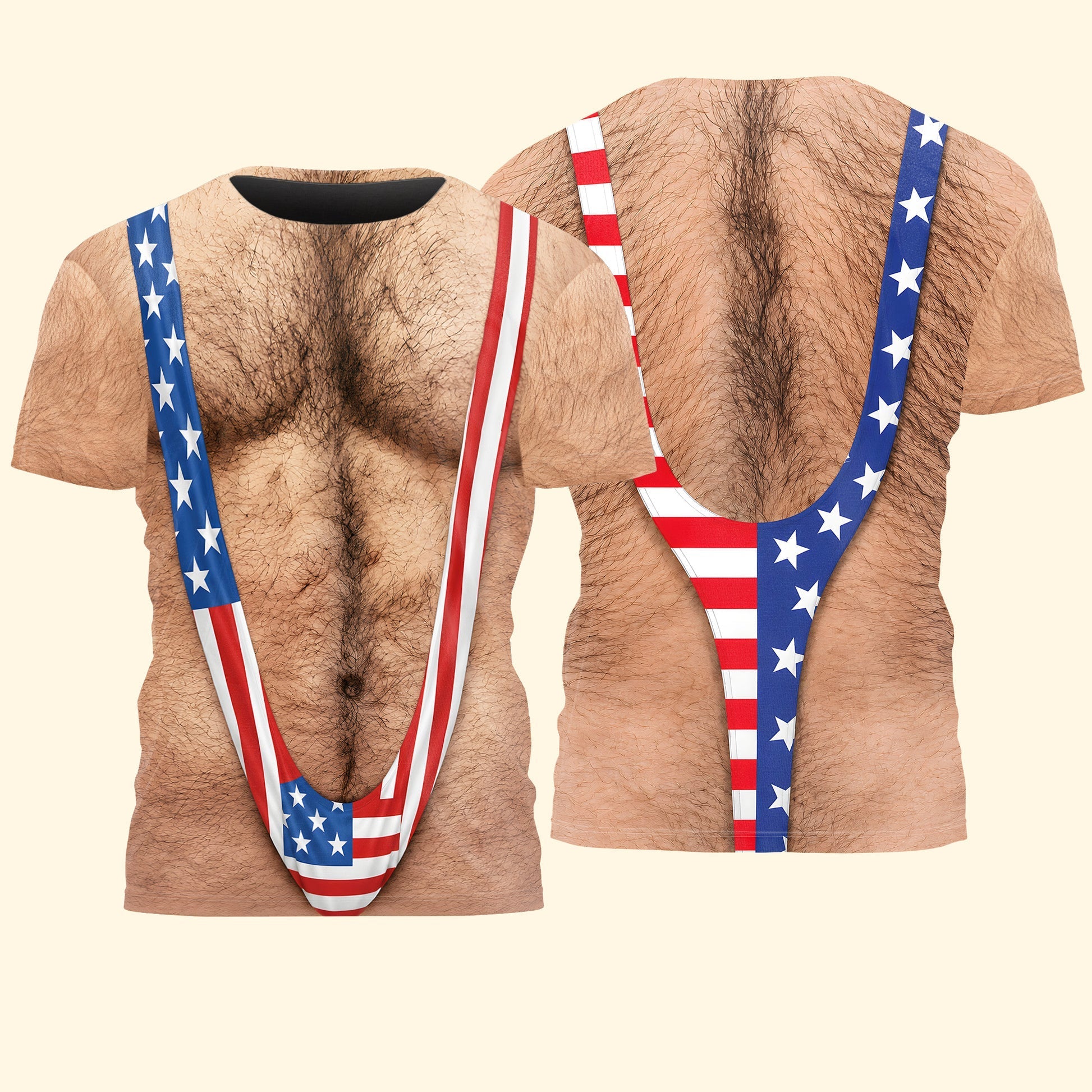 3D Hairy Body Swimsuit For For Men, Funny Patriotic