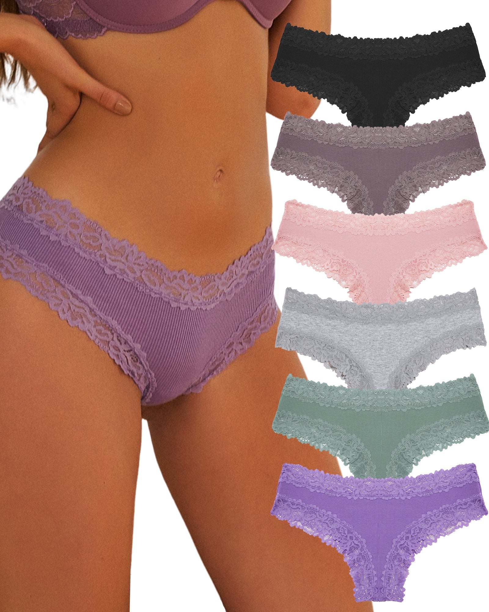 6pcs Cotton Underwear Lace