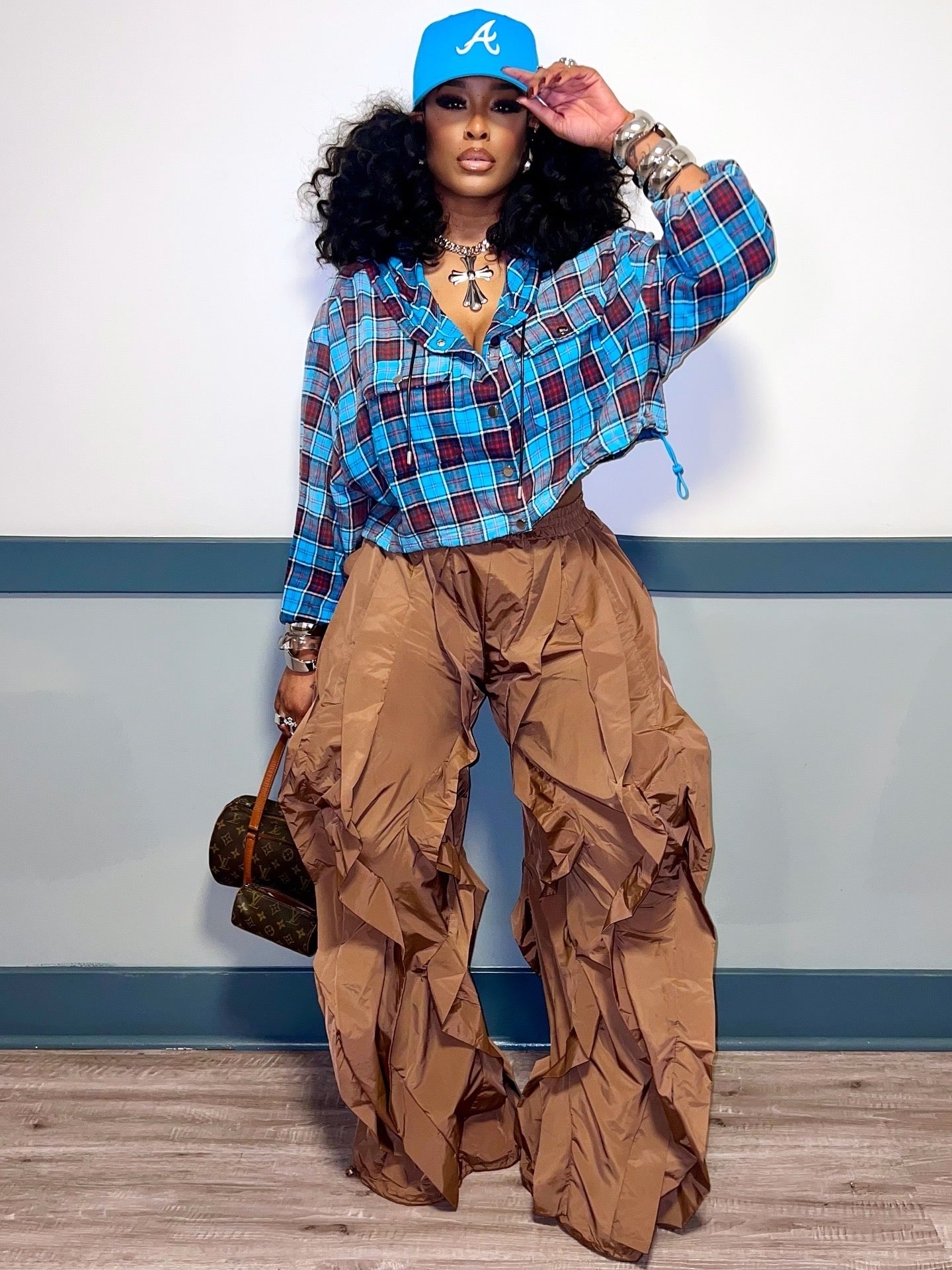 Wavy Oversized Wide Leg Ruffle Drawstring Elastic Waist Jogger Pants