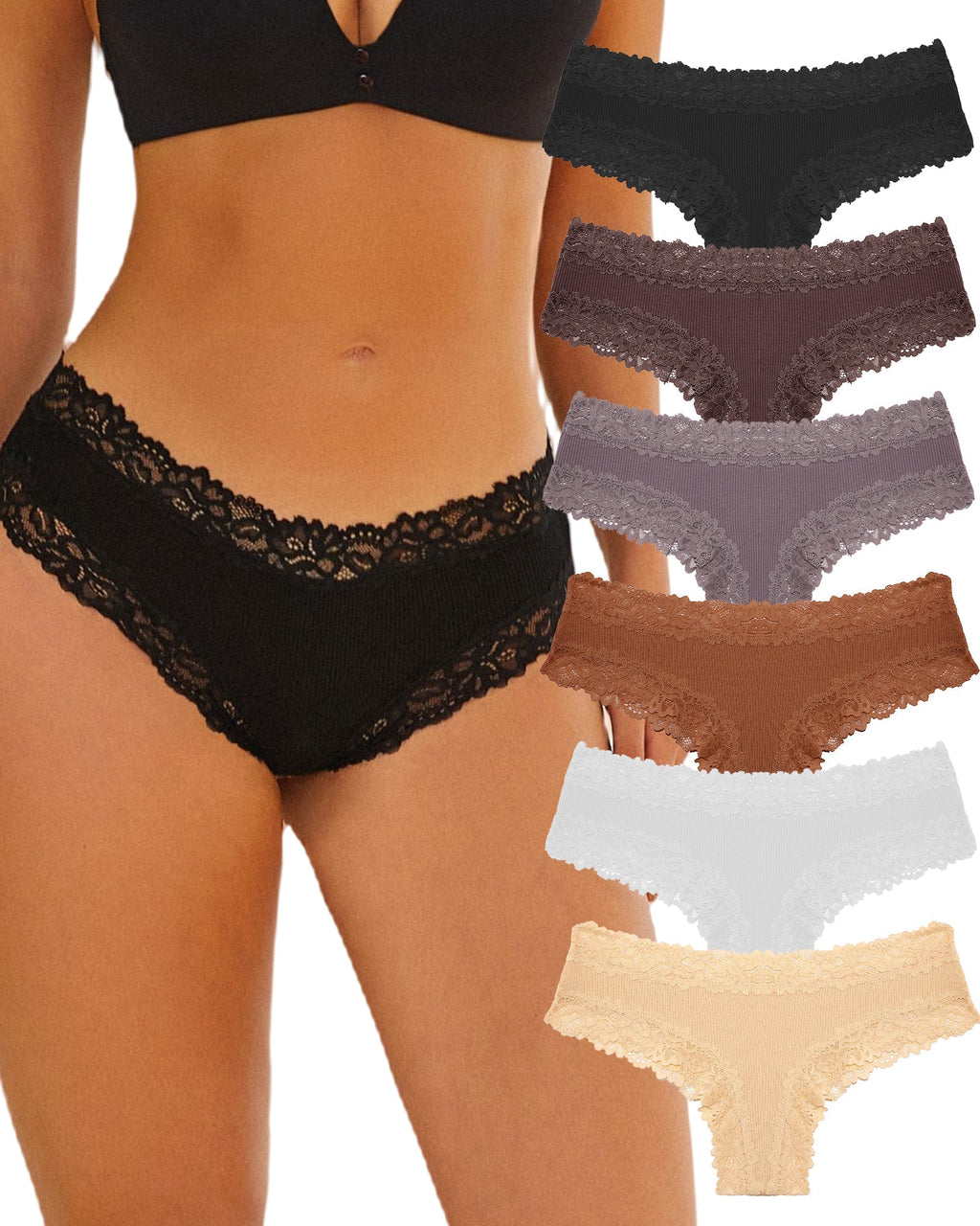 6pcs Cotton Underwear Lace