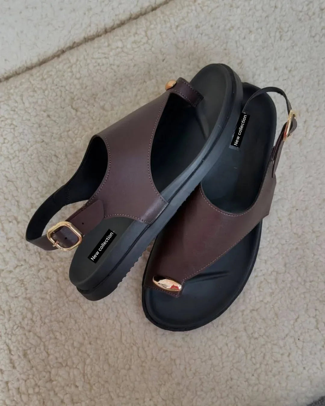 Gold Buckle Flip Flops Women's Sandals
