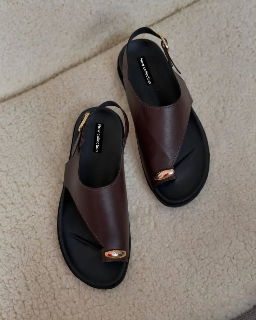 Gold Buckle Flip Flops Women's Sandals