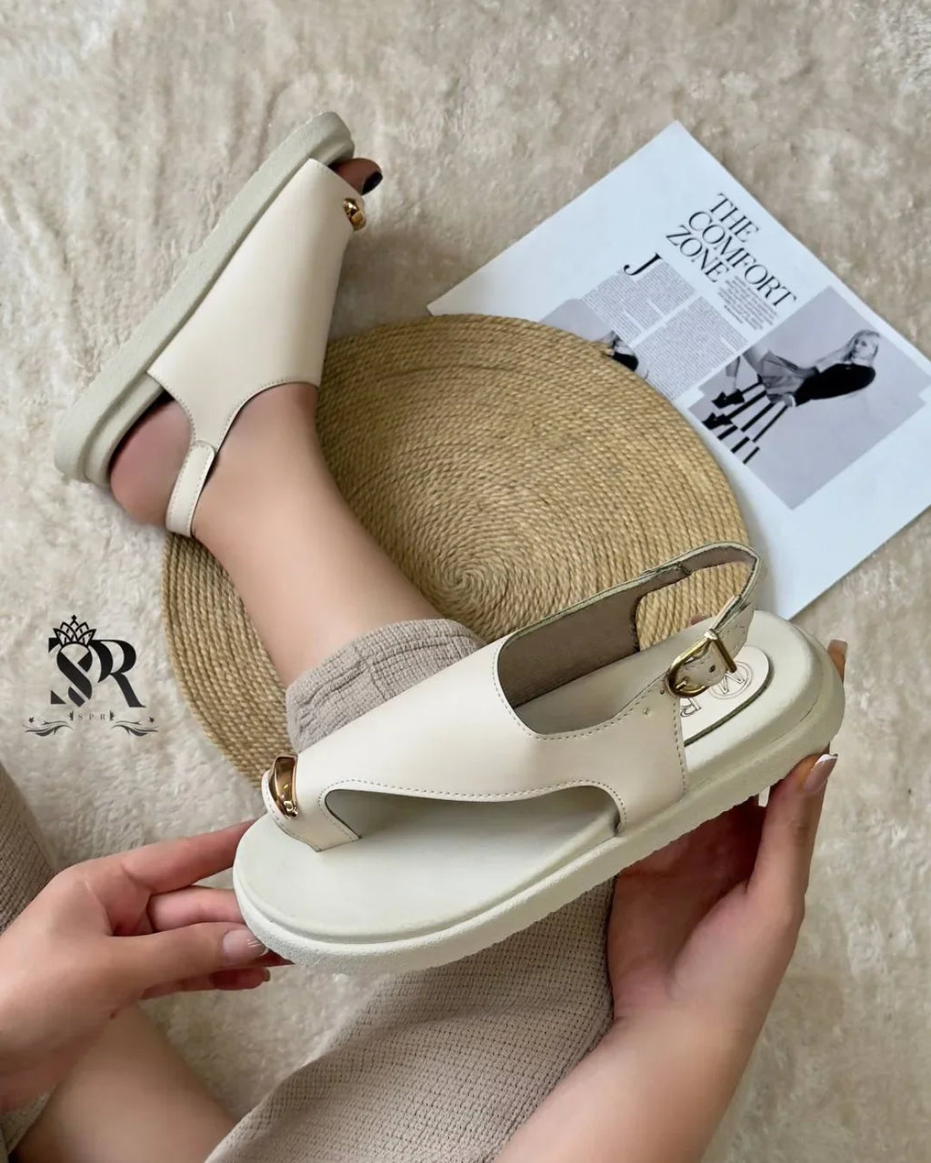 Gold Buckle Flip Flops Women's Sandals