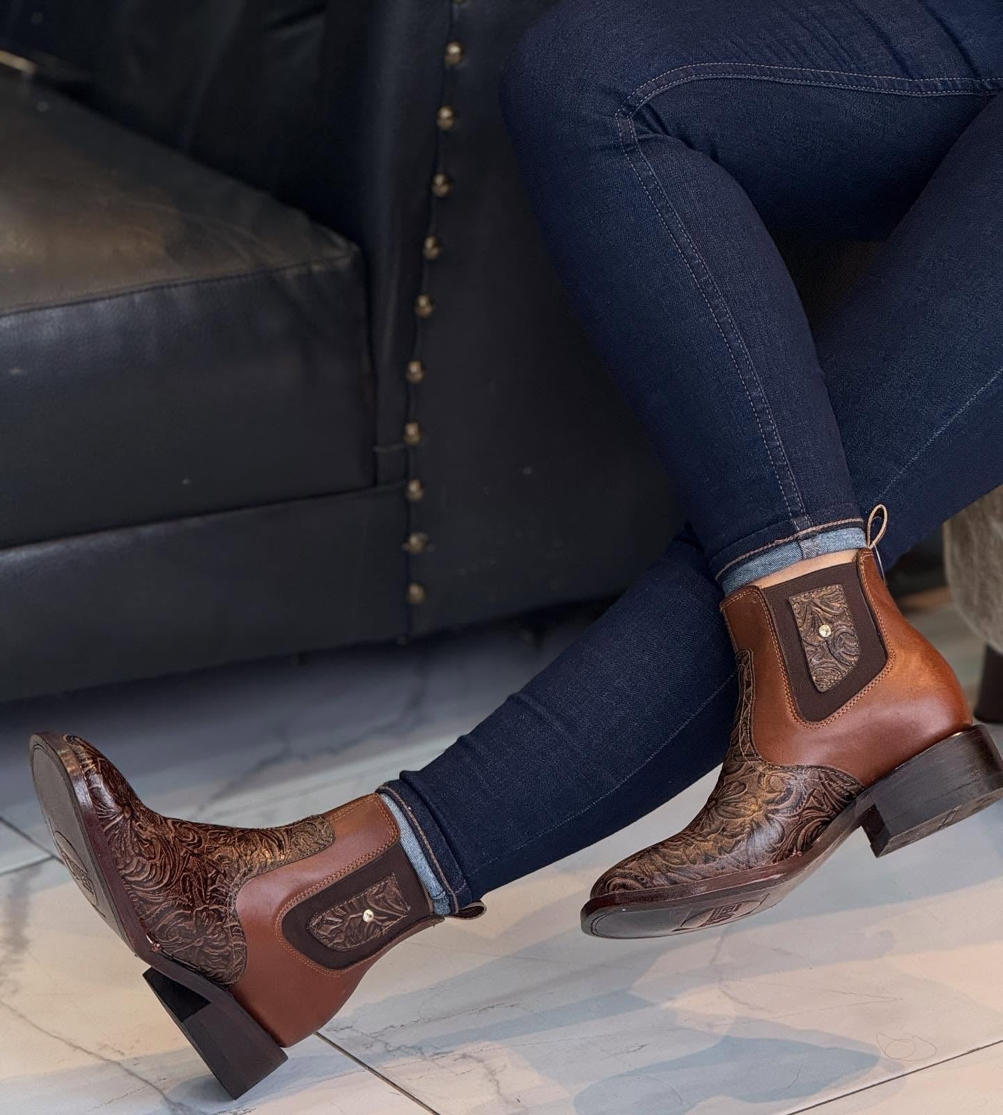 Women's Square Toe Chiseled Leather Ankle Boots Brown