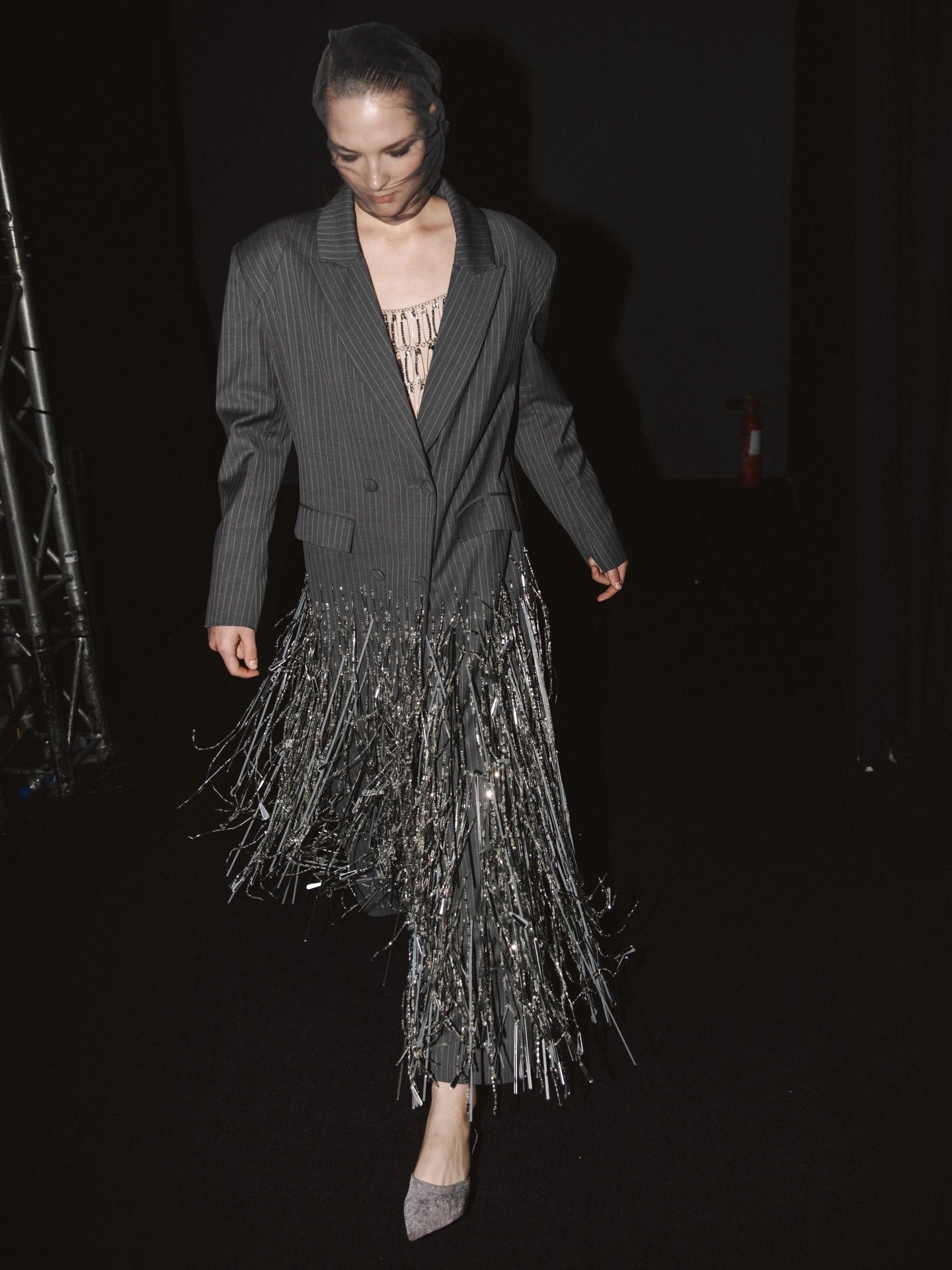 Mirrored tassels and glass bead fringes elongated coat