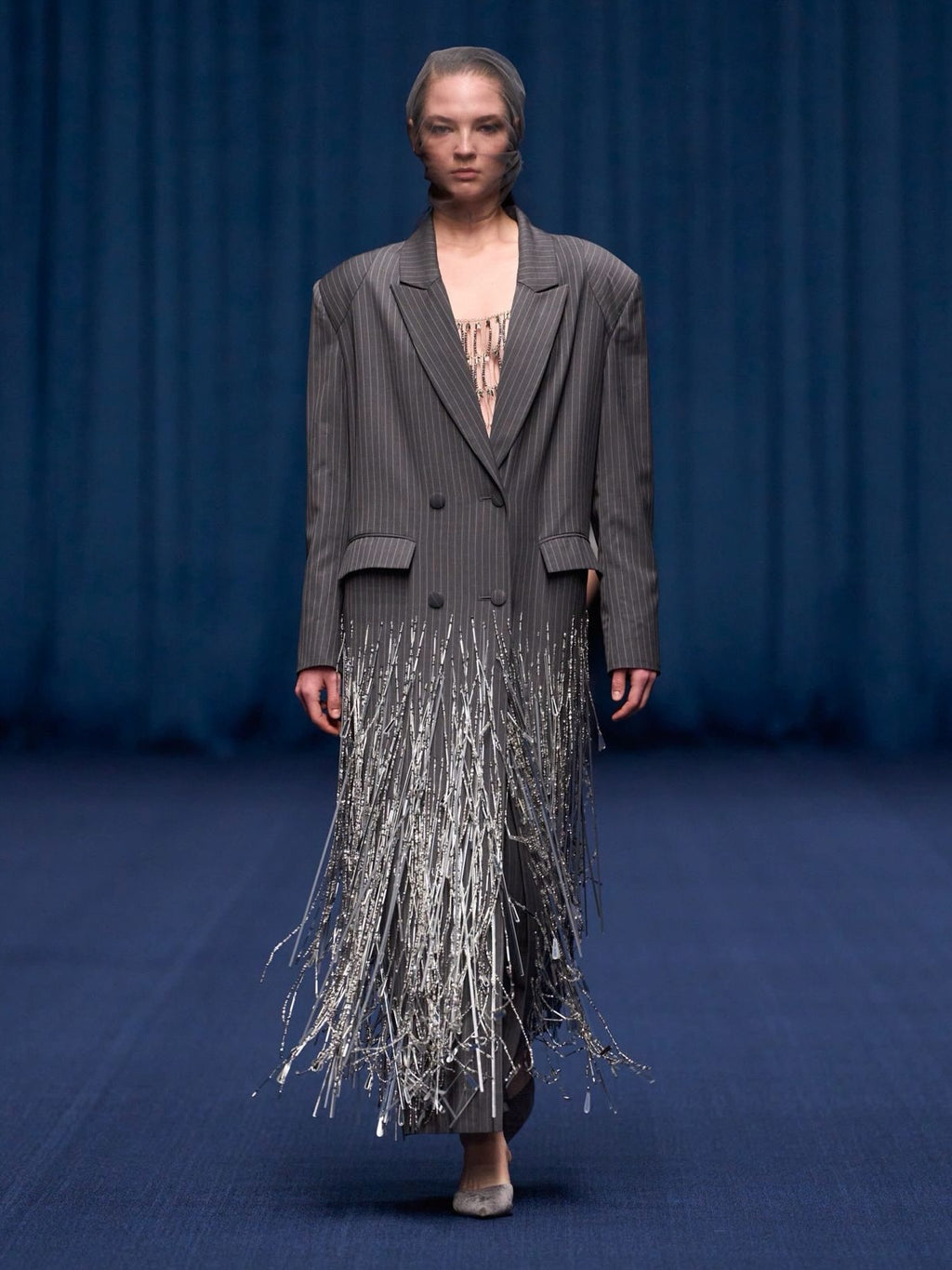 Mirrored tassels and glass bead fringes elongated coat
