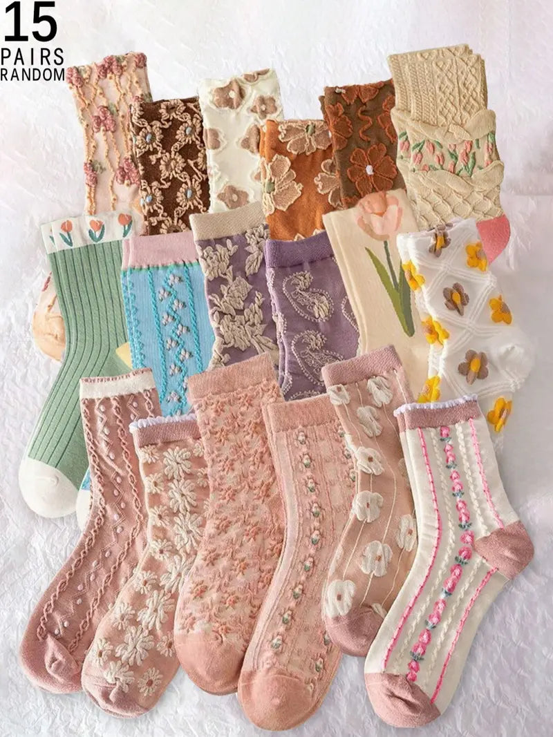 Women's Vintage Embossed Ditsy Floral Knee High Socks