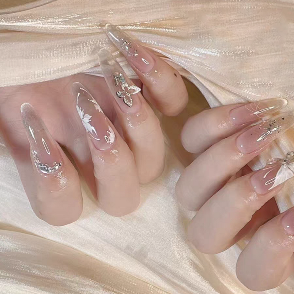 Butterfly and Flower｜Cat's Eye Oval Nail｜Press On Nails
