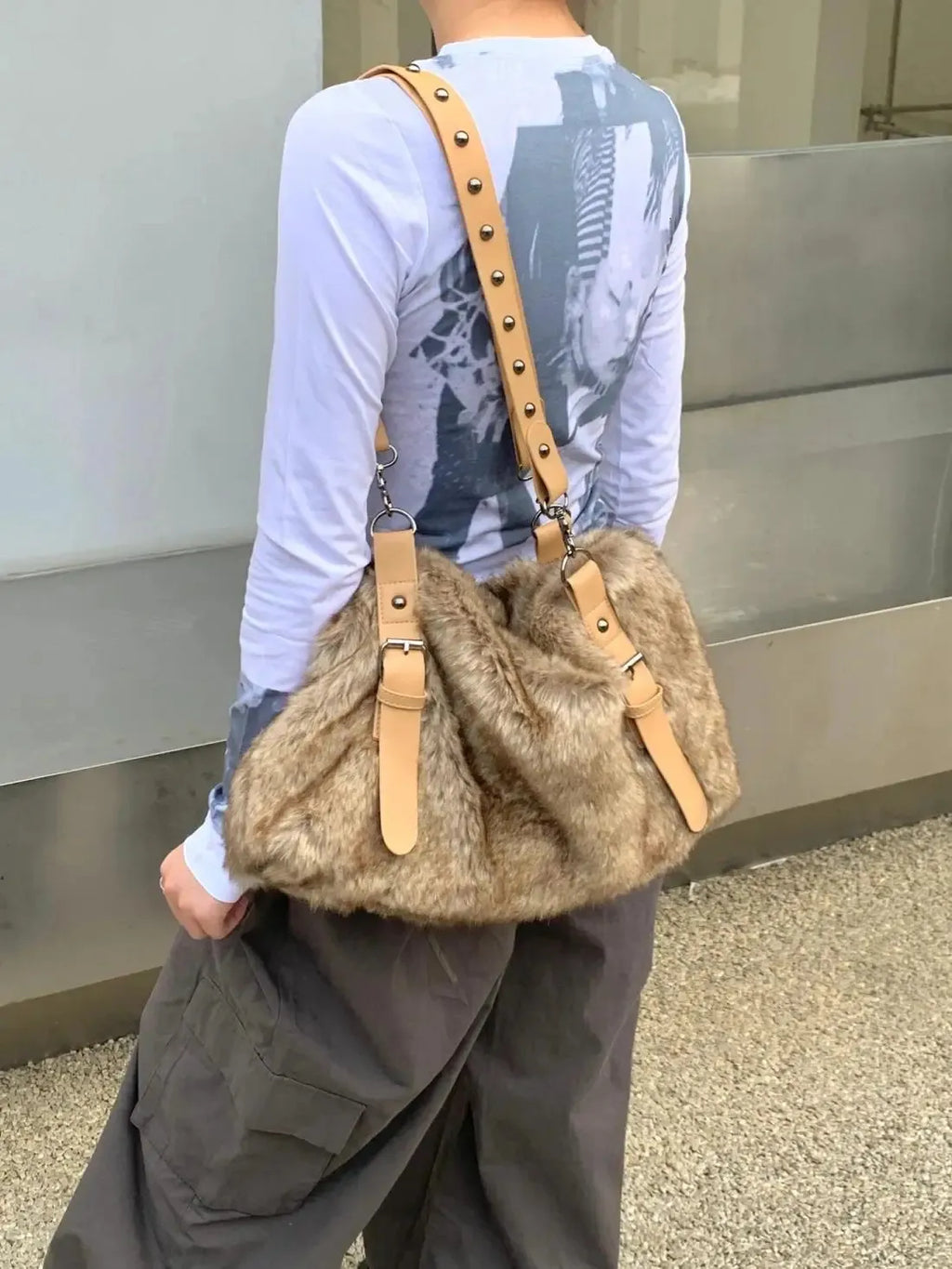 Studded Fluffy Tote Bag