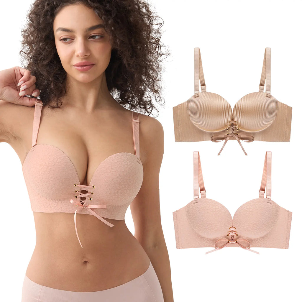 "Add Two Cups" Padded Wireless Plunge Push Up Bra