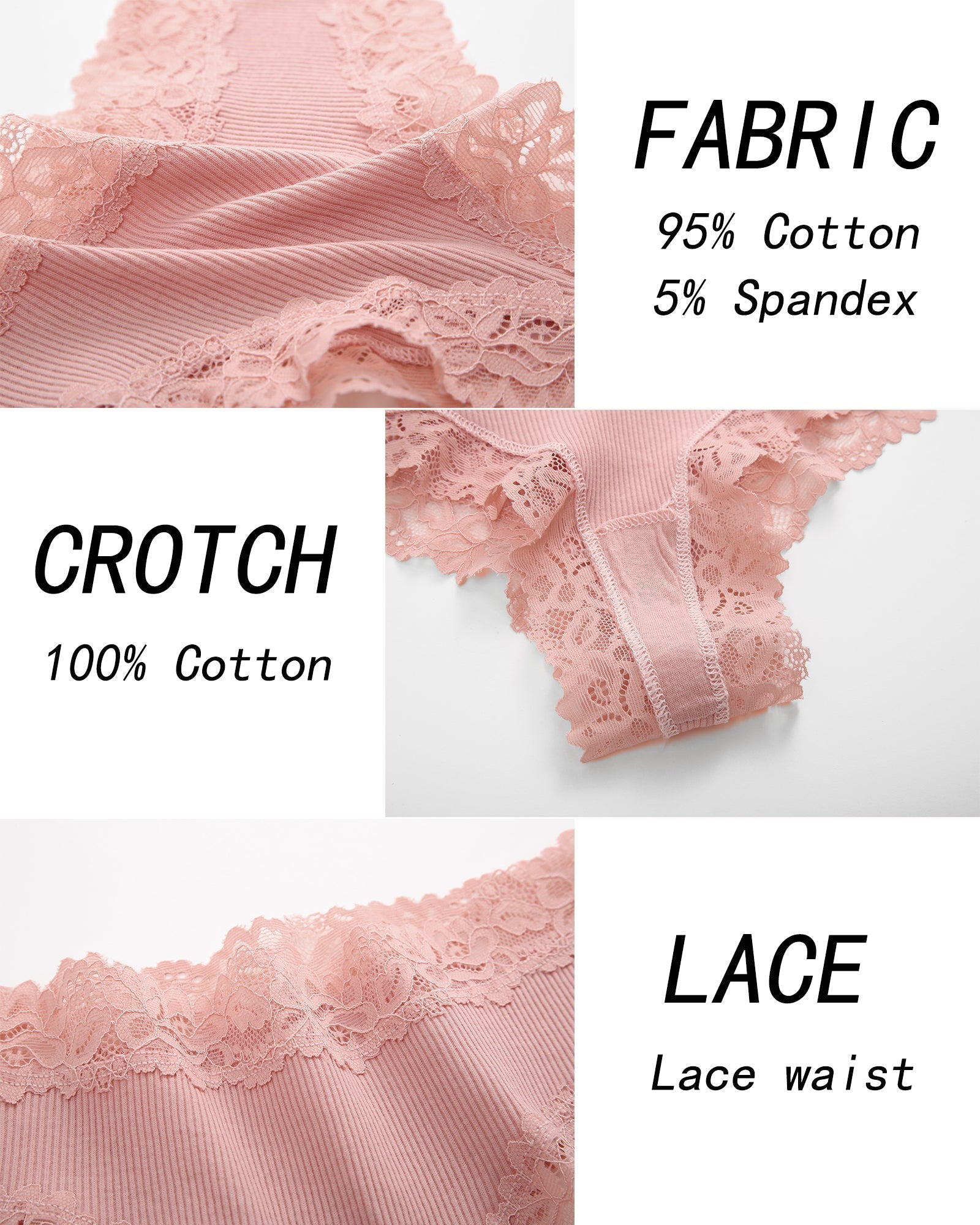 6pcs Cotton Underwear Lace
