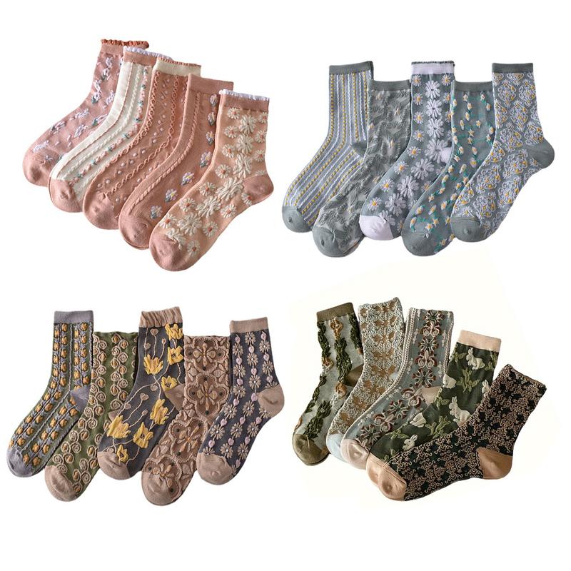 20 Pairs Womens Floral Socks, Spring Socks