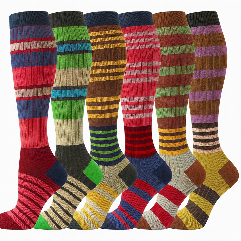 Colorful Stripe Print Compression Socks(6 Pairs)