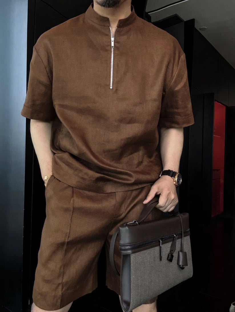 Linen Short Sleeve Shirt & Shorts Set