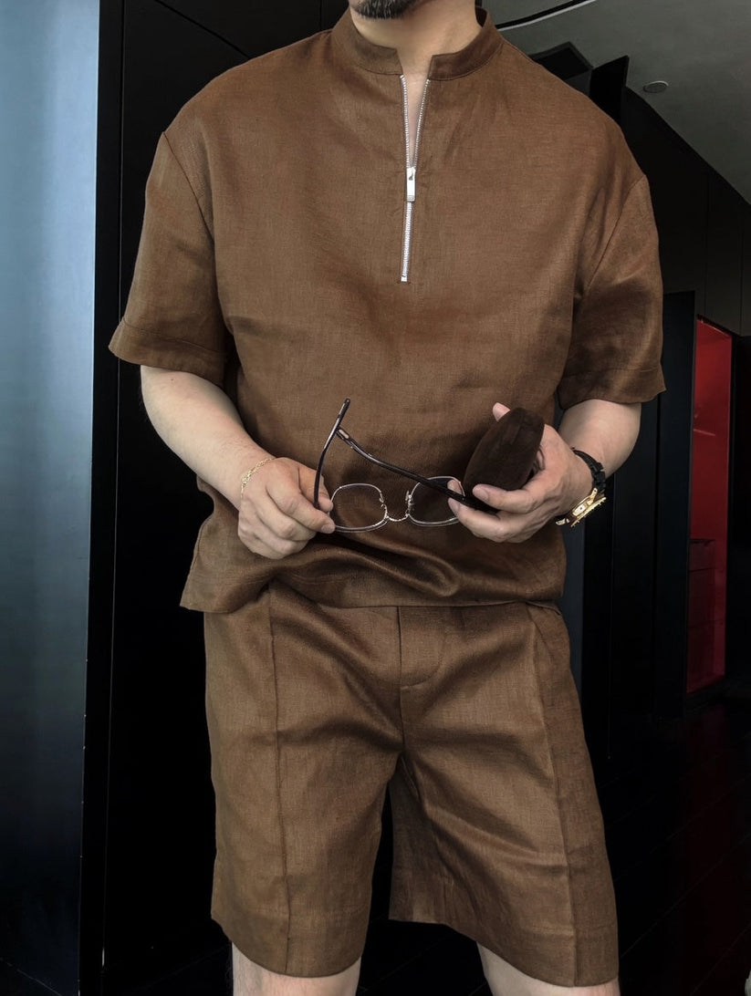 Linen Short Sleeve Shirt & Shorts Set