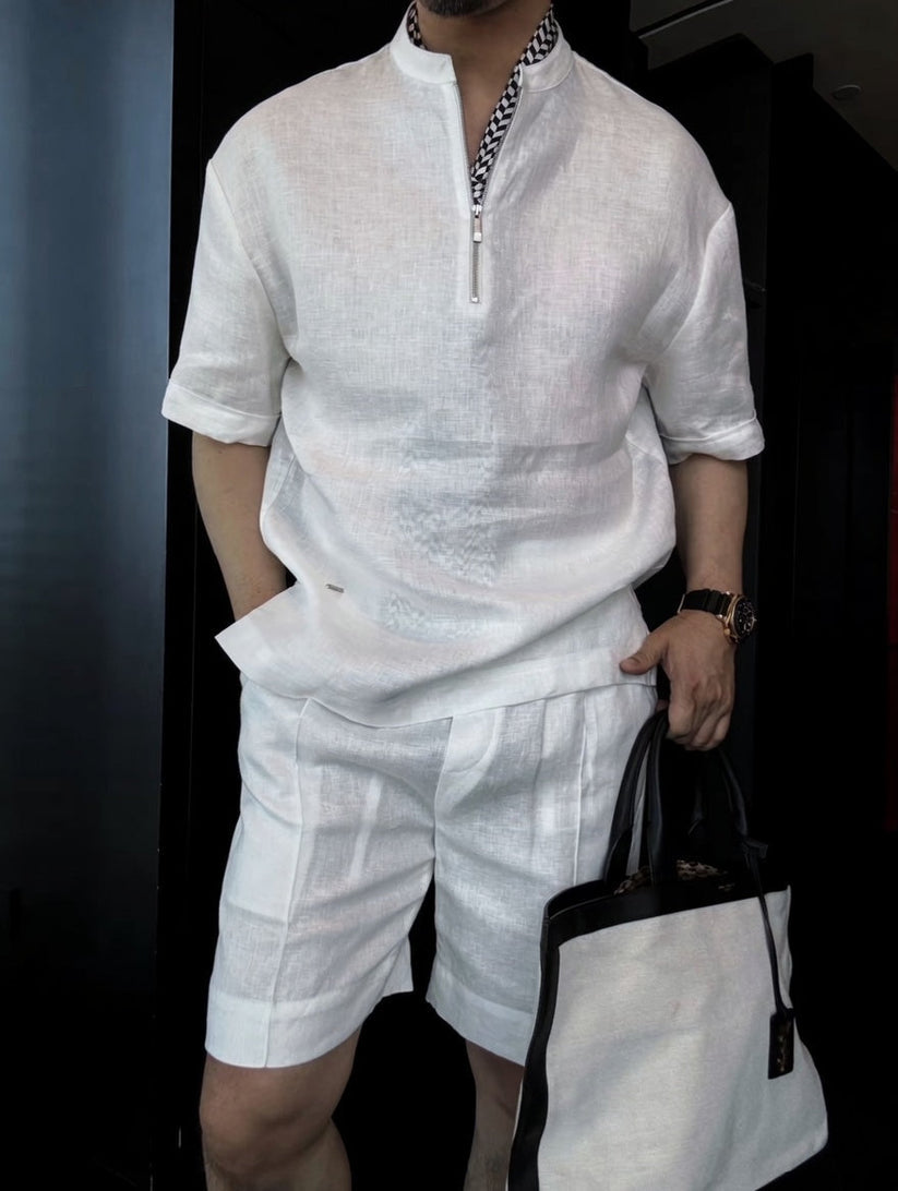 Linen Short Sleeve Shirt & Shorts Set
