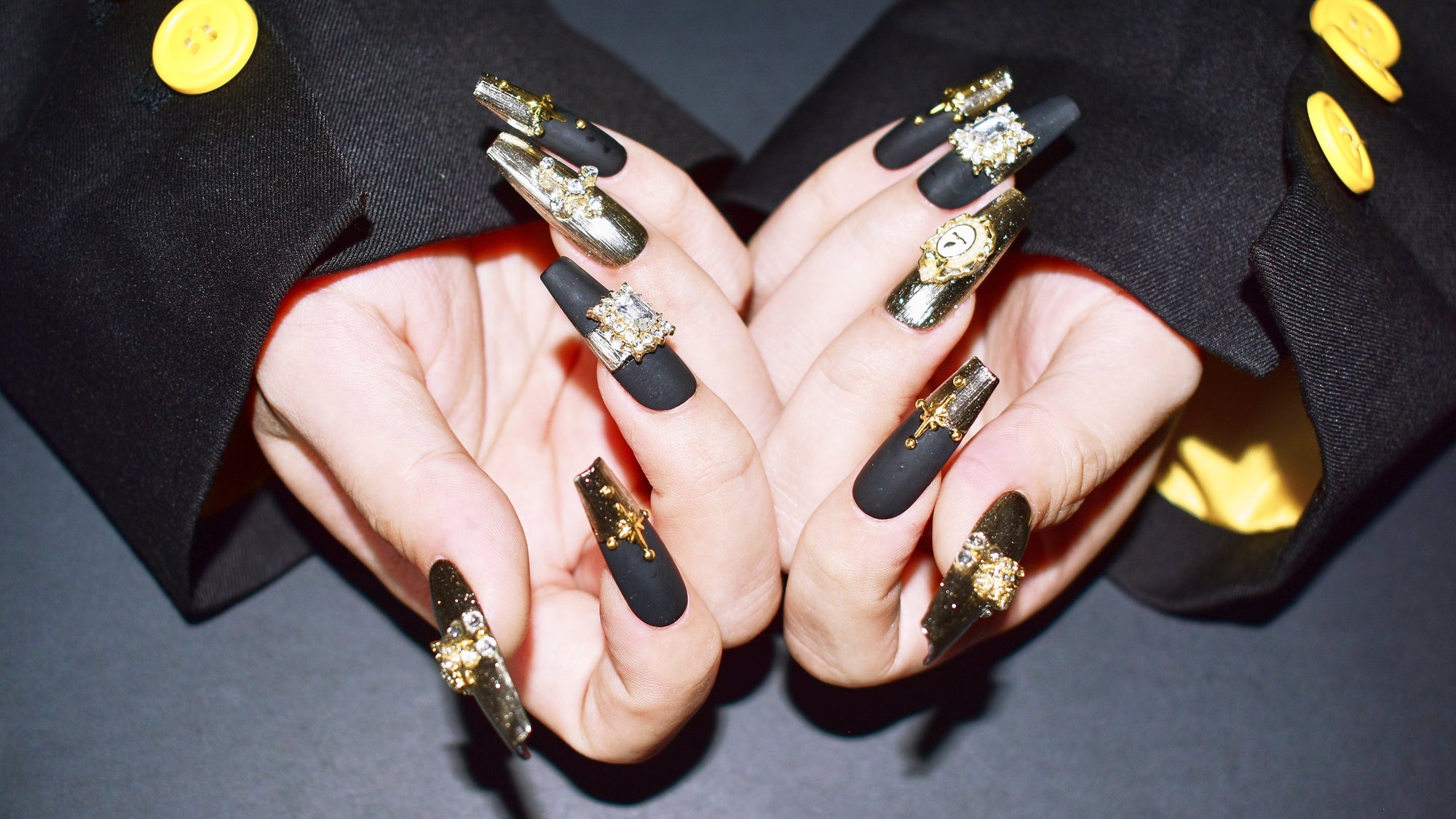 Dark Ages Splendor | Black Matte Nails With Rhinestones