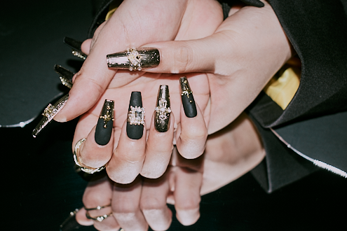Dark Ages Splendor | Black Matte Nails With Rhinestones
