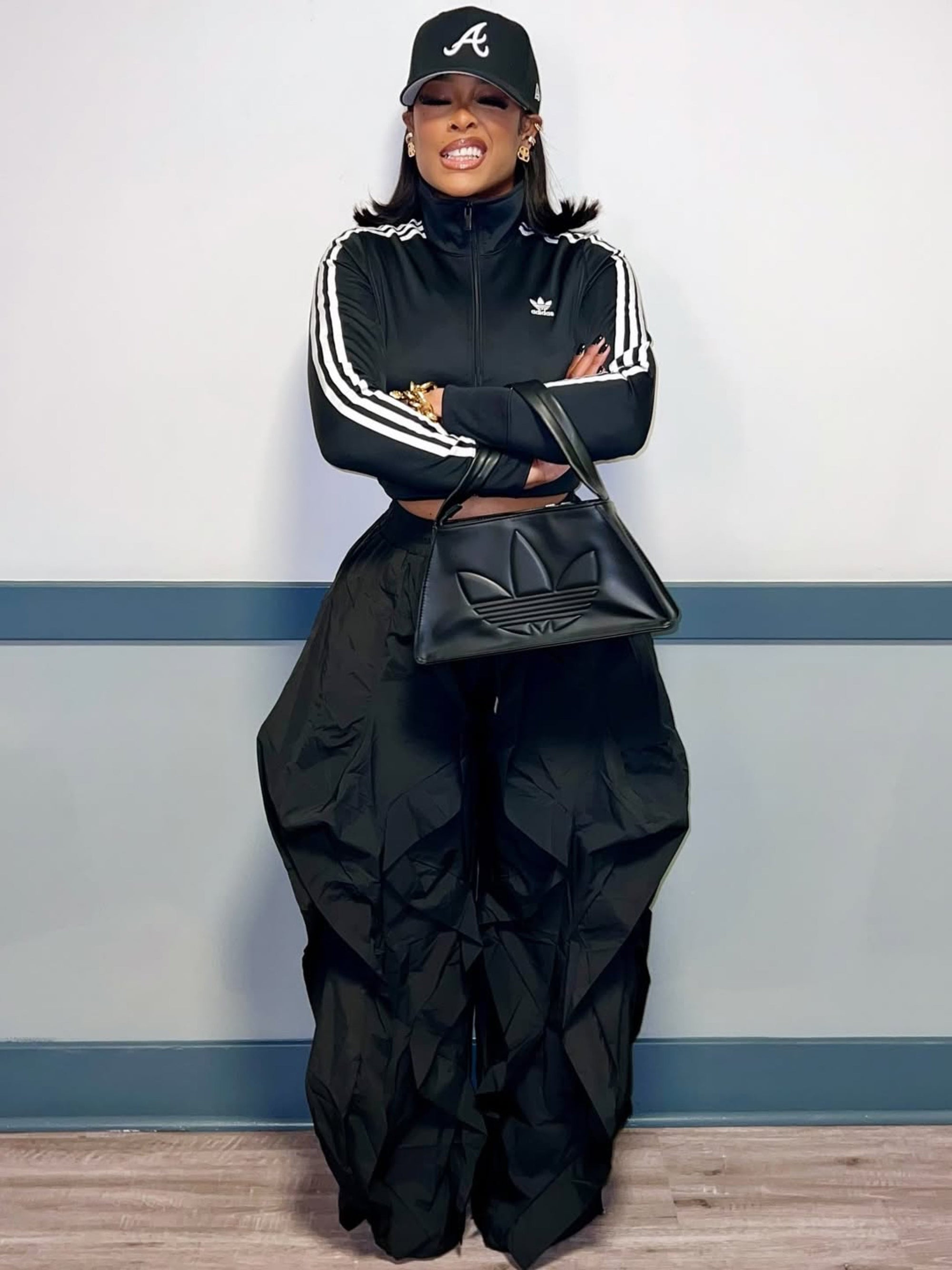Wavy Oversized Wide Leg Ruffle Drawstring Elastic Waist Jogger Pants