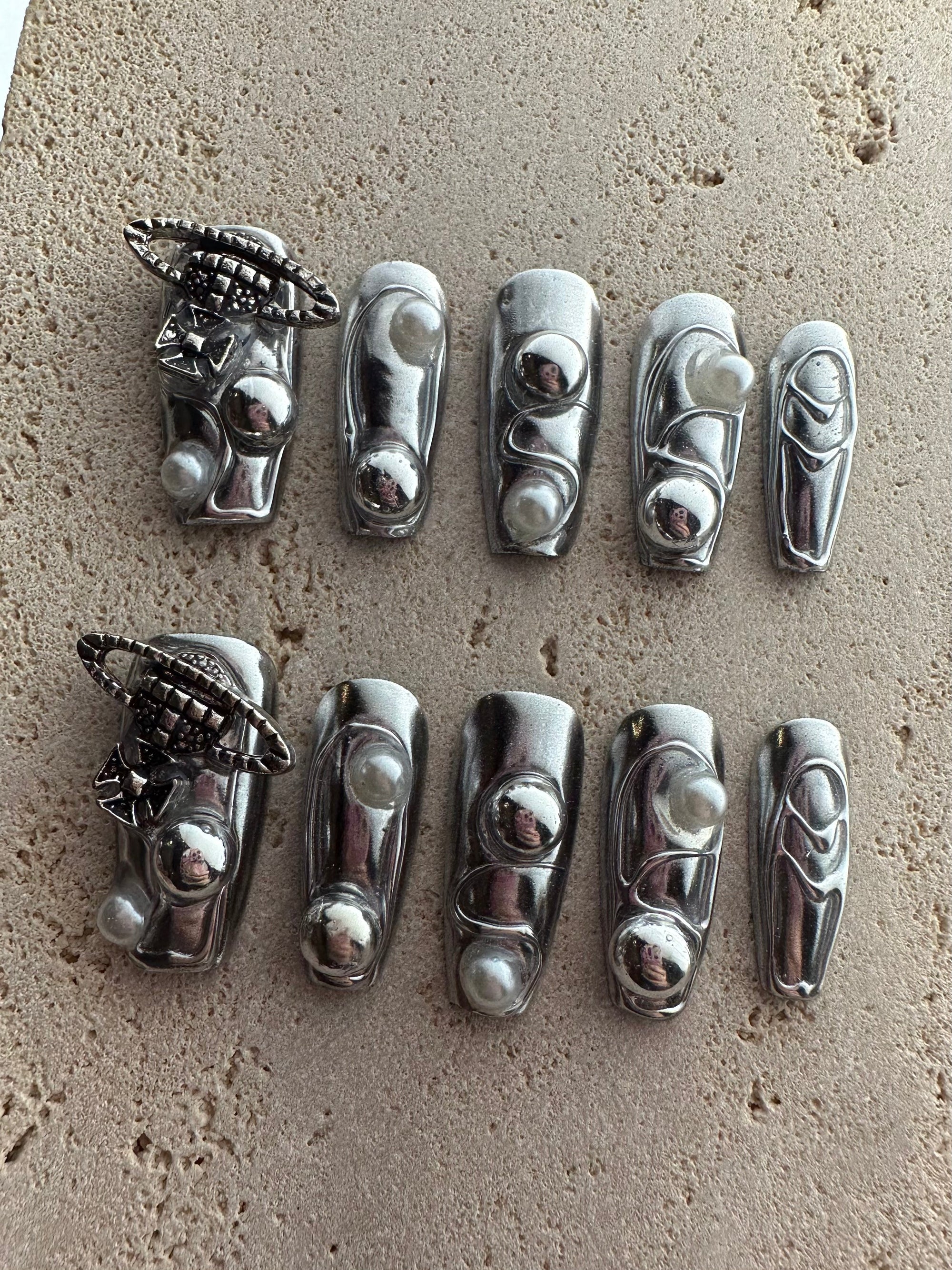 Chrome Galaxy Press On Nails