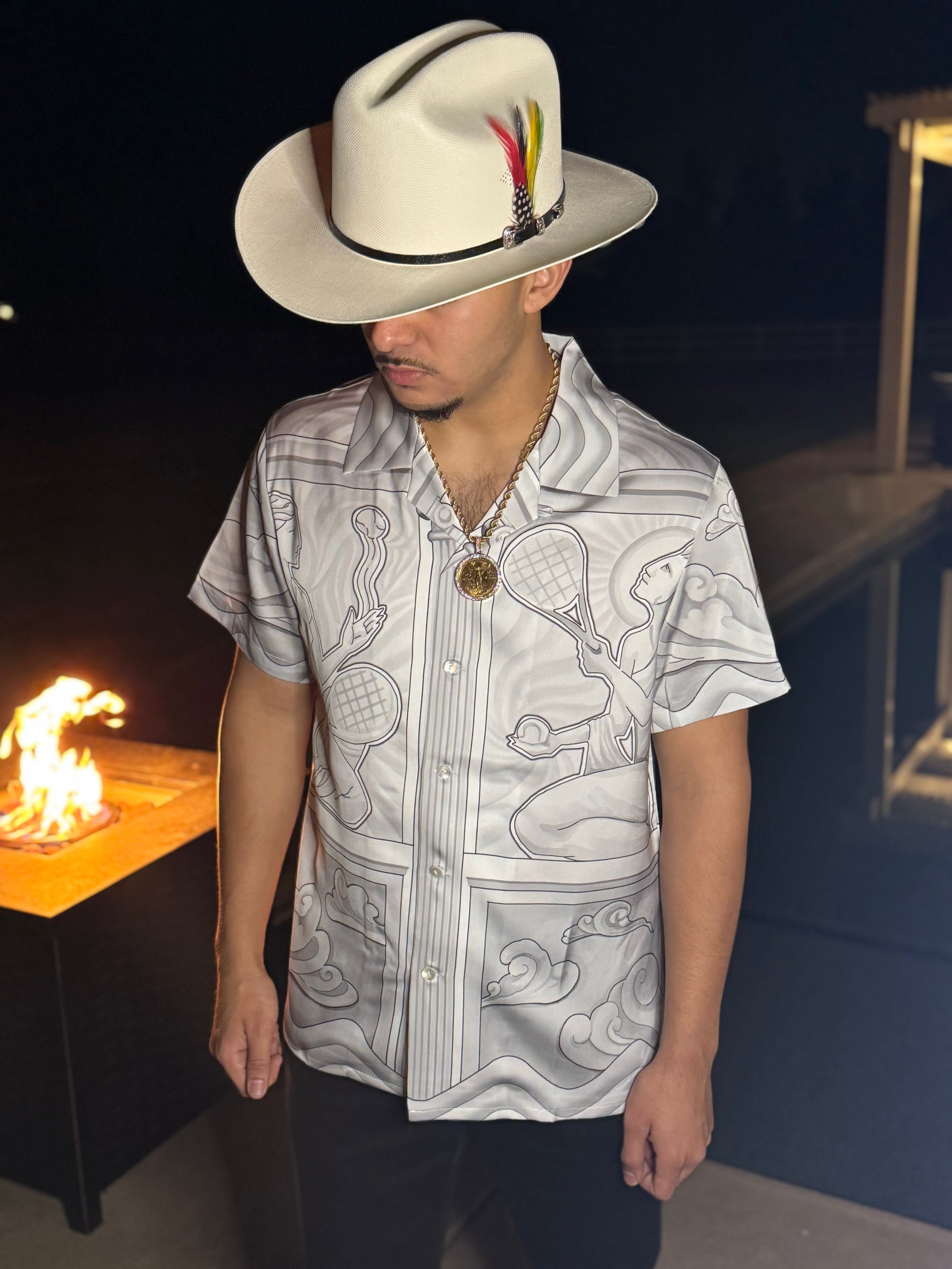 Hot silver printed short sleeve shirt
